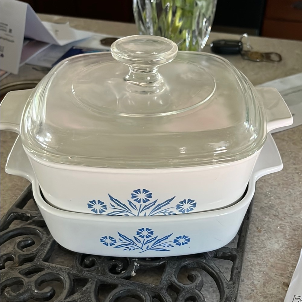 Corningware White and Blue Casserole Dish Set